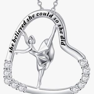 Ballerina Necklace 925 Sterling Silver Heart Necklace Ballerina Dancer Pendant